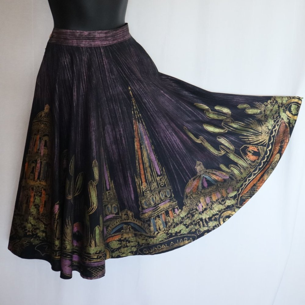 Vintage 50s Mexican Hand-painted Full Circle Skirt
